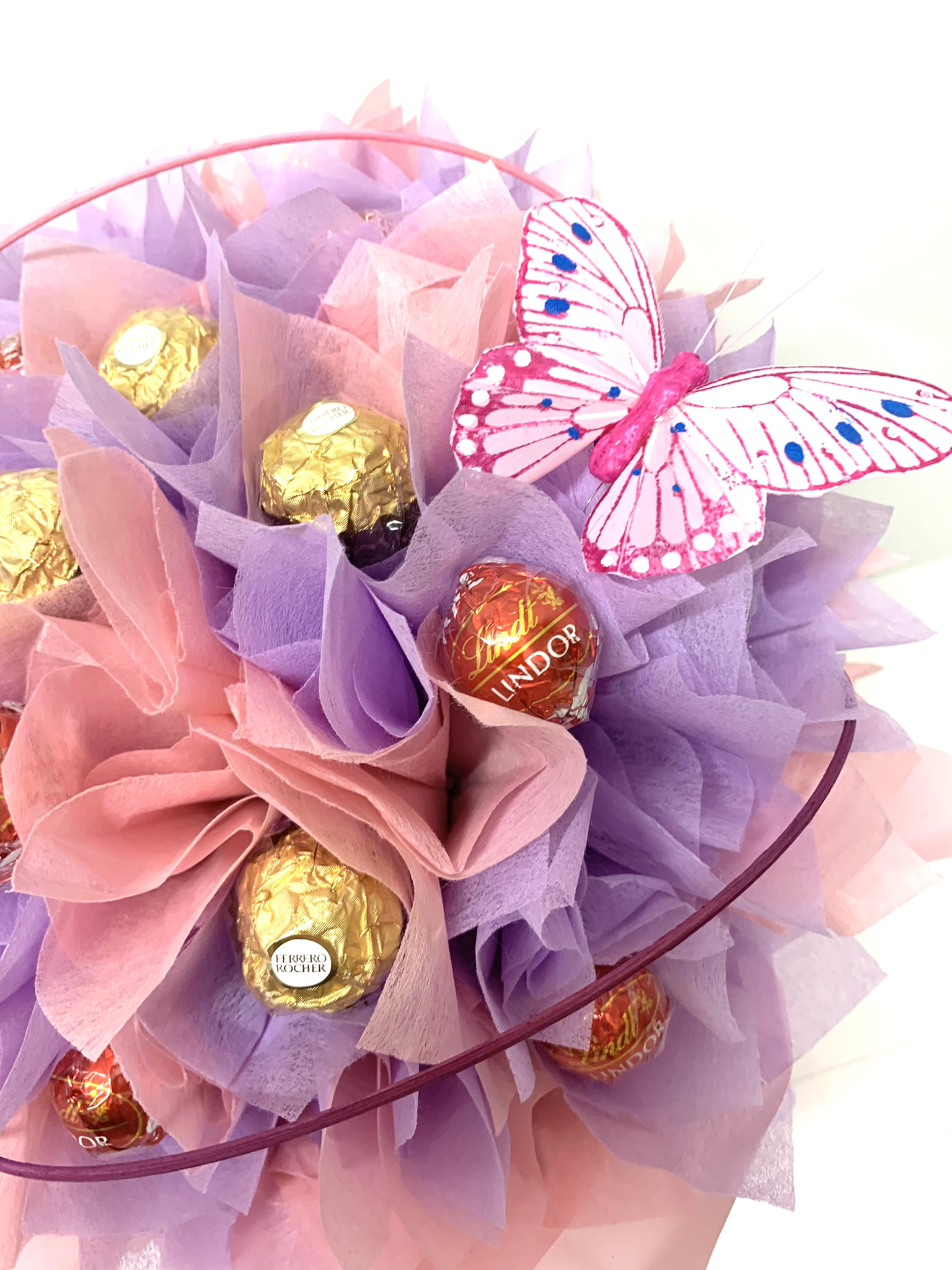 Ferrero Rocher Pink/silver Butterfly Pearls Chocolate Bouquet Any Ocassion  