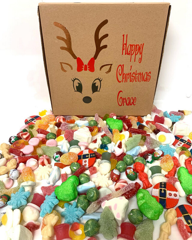Christmas Personalised Pick & Mix 1 Kilo Sweet Pizza Box