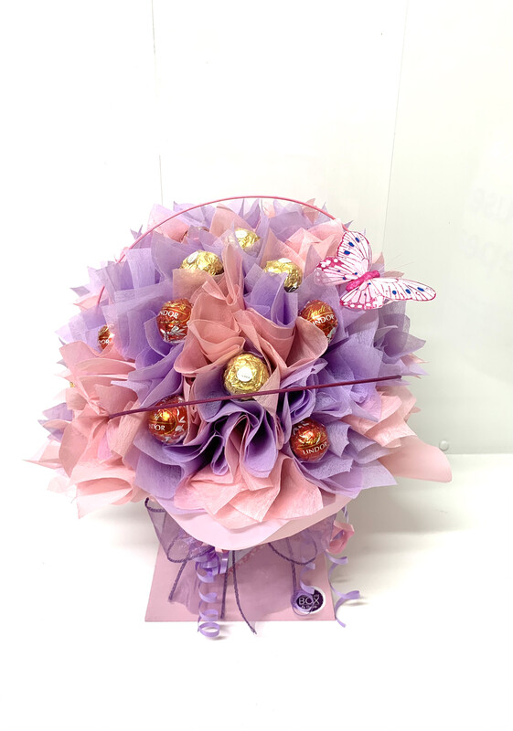 Deluxe Ferrero Rocher & Lindt Bouquet - Pale Pink & Lilac Deluxe Ferrero Rocher & Lindt Bouquet - Pale Pink & Lilac