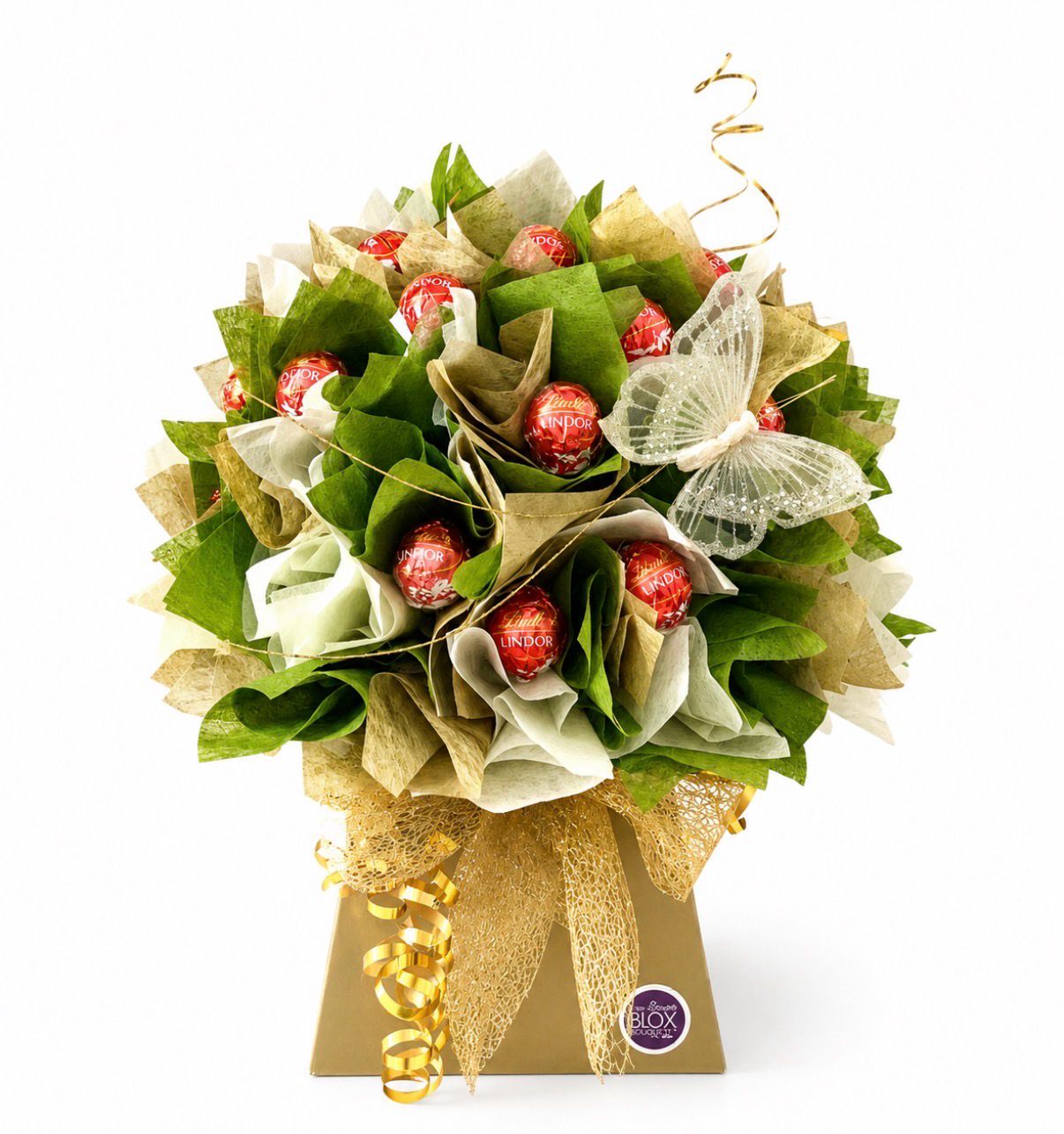 Deluxe Lindt Chocolate Bouquet - Gold, Green and Cream Deluxe Lindt Chocolate Bouquet - Gold, Green and Cream
