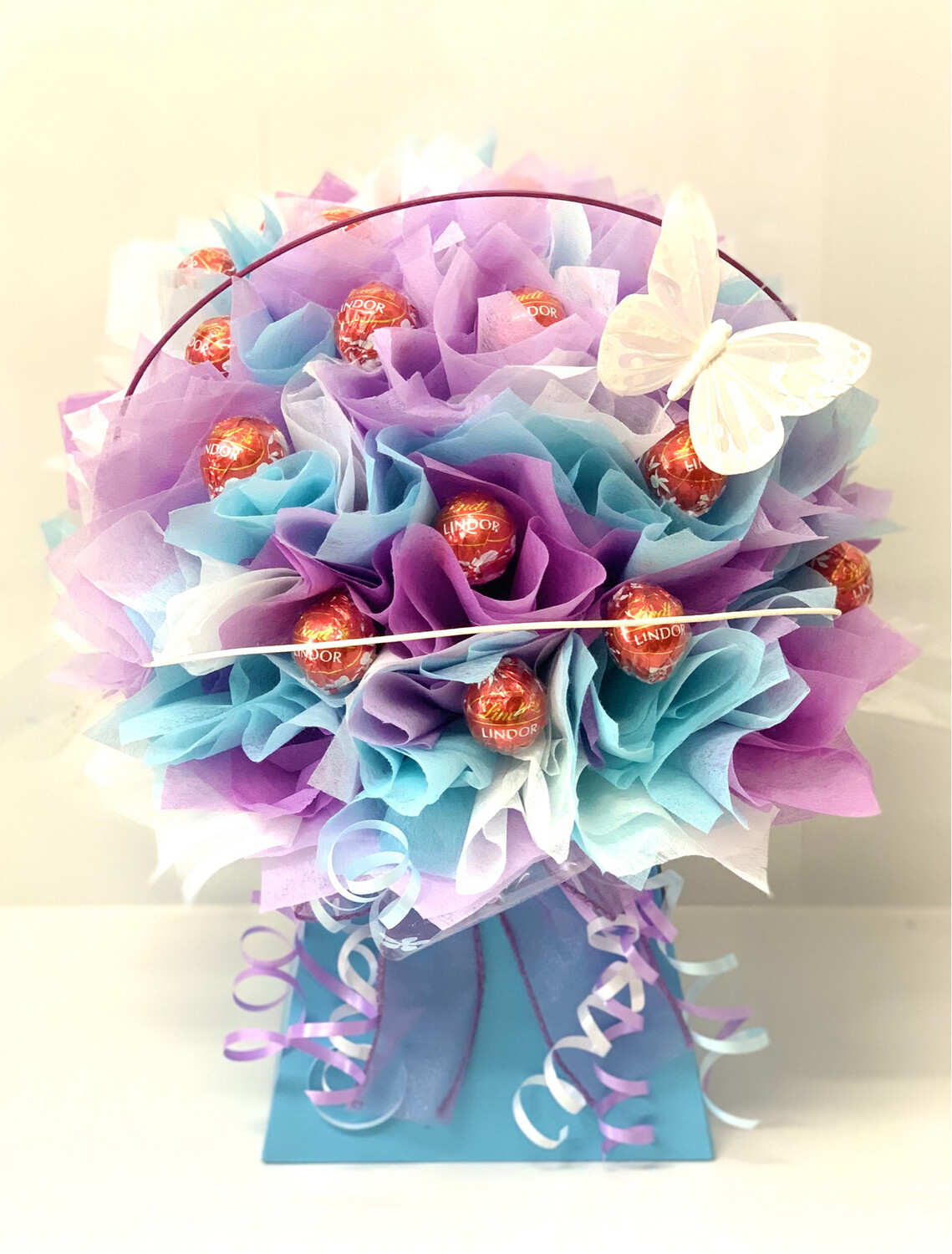 Deluxe Lindt Chocolate Bouquet - Lilac, Pale Blue & White Deluxe Lindt Chocolate Bouquet - Lilac, Pale Blue & White
