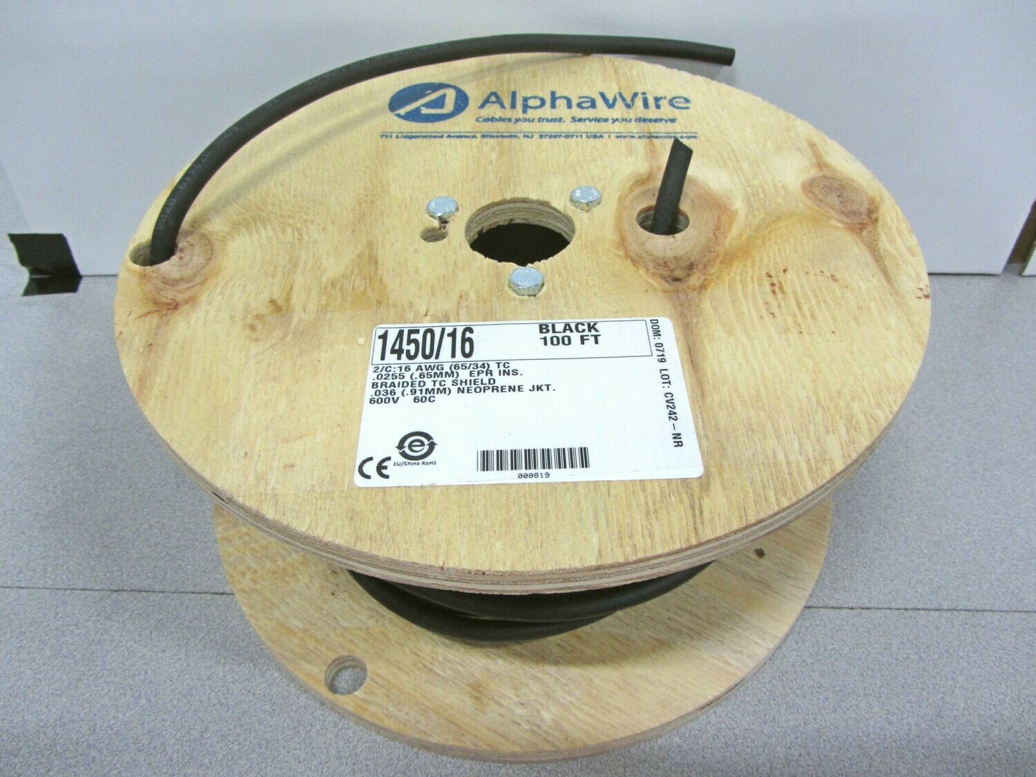 Alpha 1450/16 Cable, 2 Conductor, 16 AWG BLACK Shielded