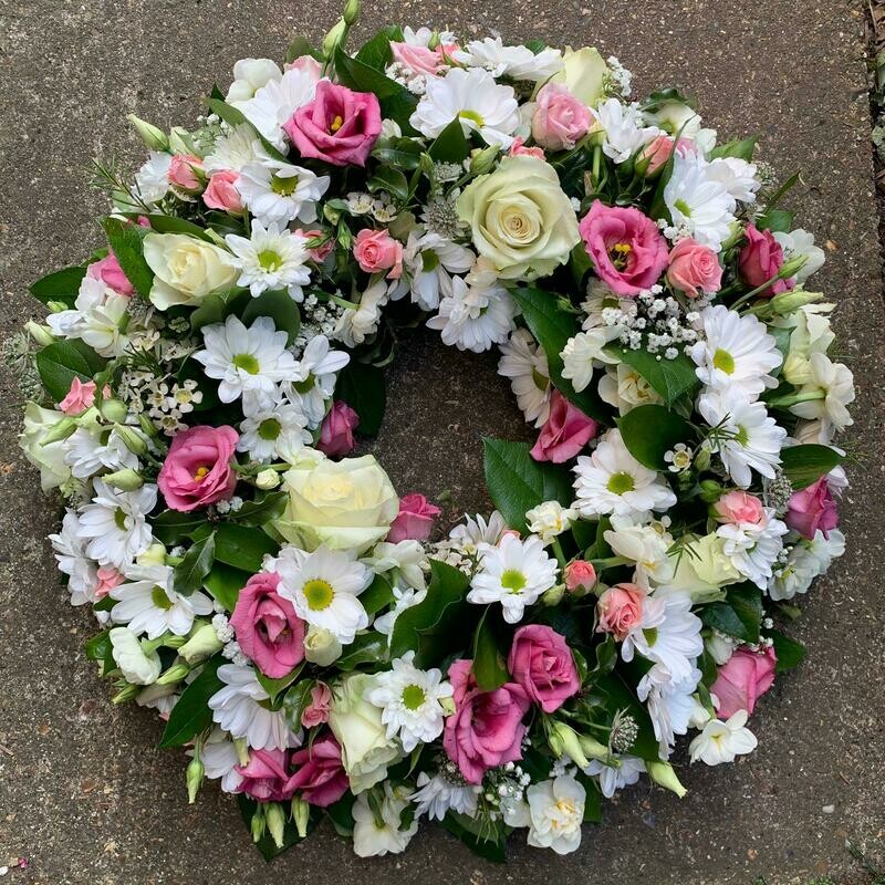 Pink and white wreath