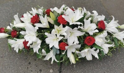 Rose and lily coffin spray