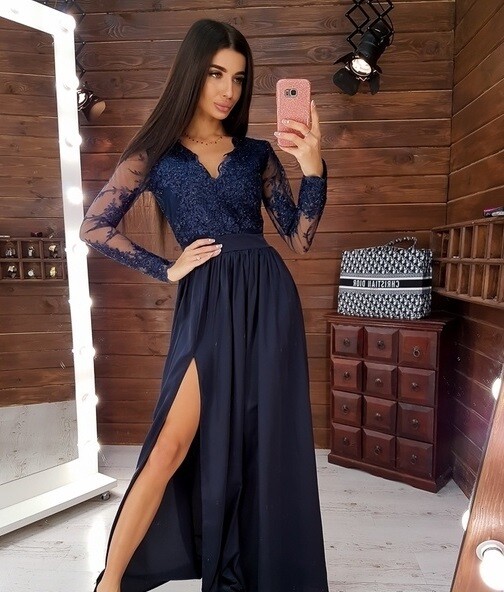 Вечернее платье темно-синее в пол (48 размер)