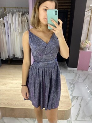 Вечернее платье серо-голубое короткое (42 размер)