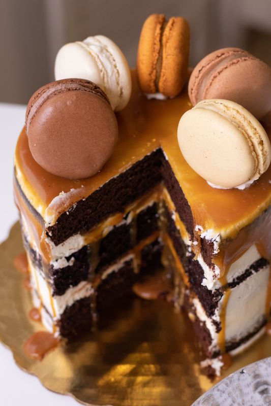 Chocolate Salted Caramel Macaron Cake