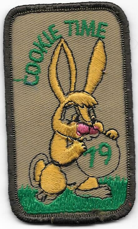 Base Patch 1 Cookie Time (brown border, gold rabbit) 1979 Burry Foods