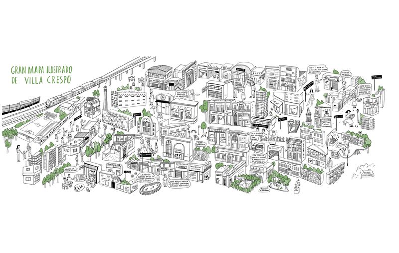 Gran mapa ilustrado de Villa Crespo 33 x 48cm