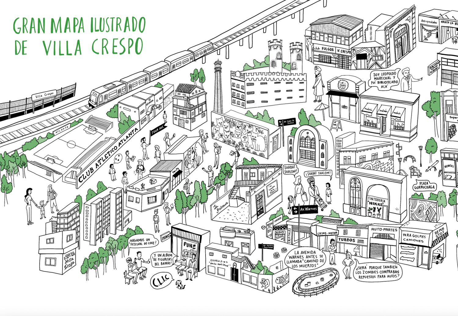 Gran mapa ilustrado de Villa Crespo 33 x 48cm
