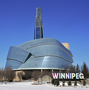 Coaster Canadian Human Rights Museum with sign