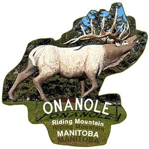 Onanole Elk statue 2" sticker