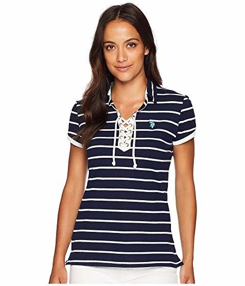 Polo Assn Womens Short Sleeve Stripe Polo Shirt U.S 