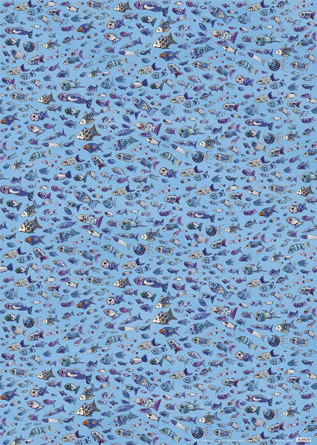 Geschenkpapier &quot;Kleine Fische&quot;, 4 Bogen-Set