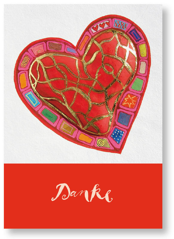 Postkarte „Rotes Herz &amp; Danke“
