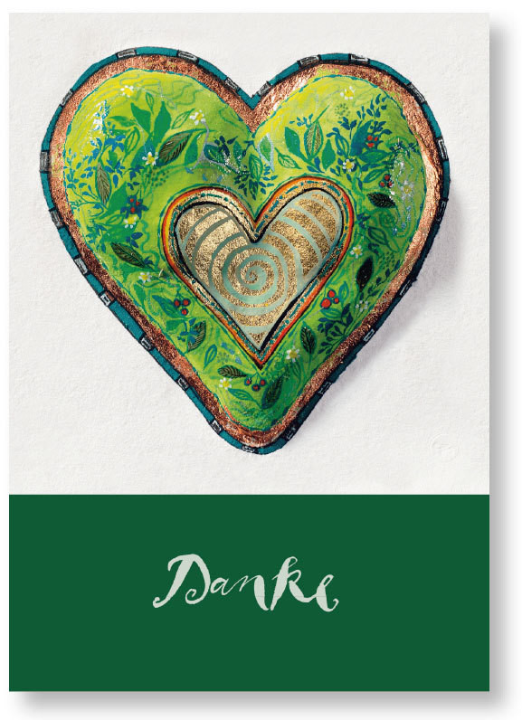 Postkarte „Grünes Herz &amp; Danke“