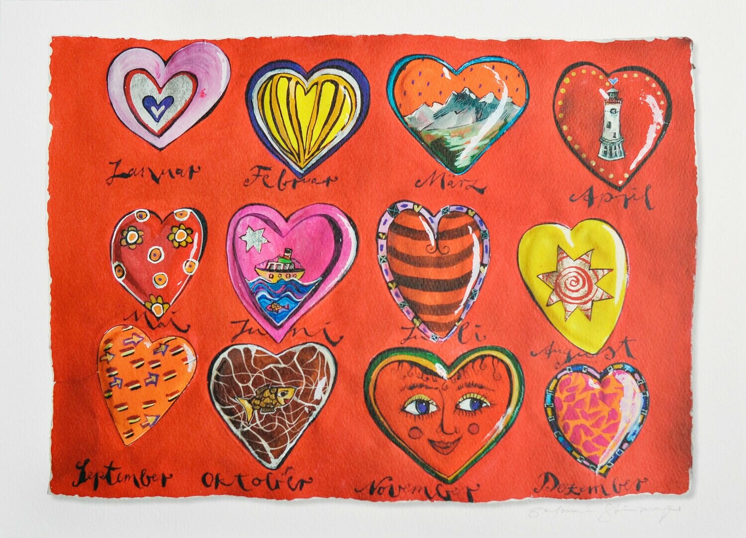 Kunstdruck &quot;Jahreszeitenliebe, rot&quot;