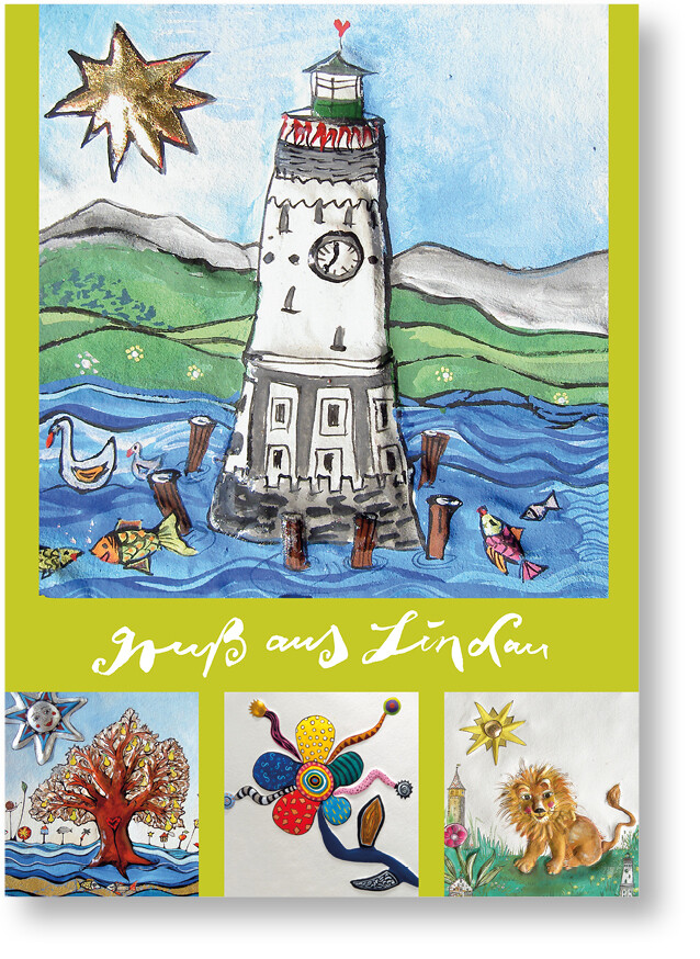 Postkarte „Gruß aus Lindau mit Leuchtturm“