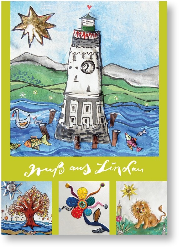 Postkarte „Gruß aus Lindau mit Leuchtturm“