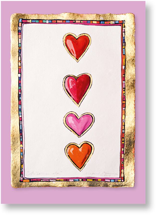 Postkarte „Vier Herzen gold gerahmt“