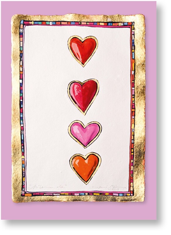 Postkarte „Vier Herzen gold gerahmt“