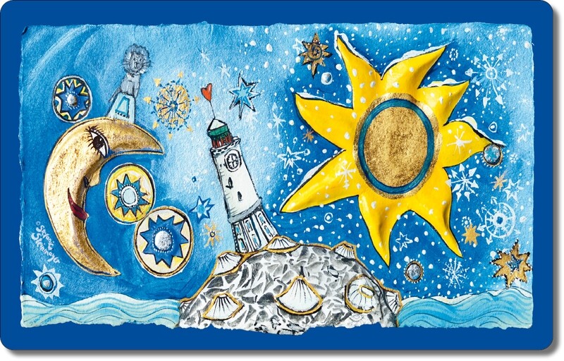 Brettchen "Winterleuchtturm, blau"