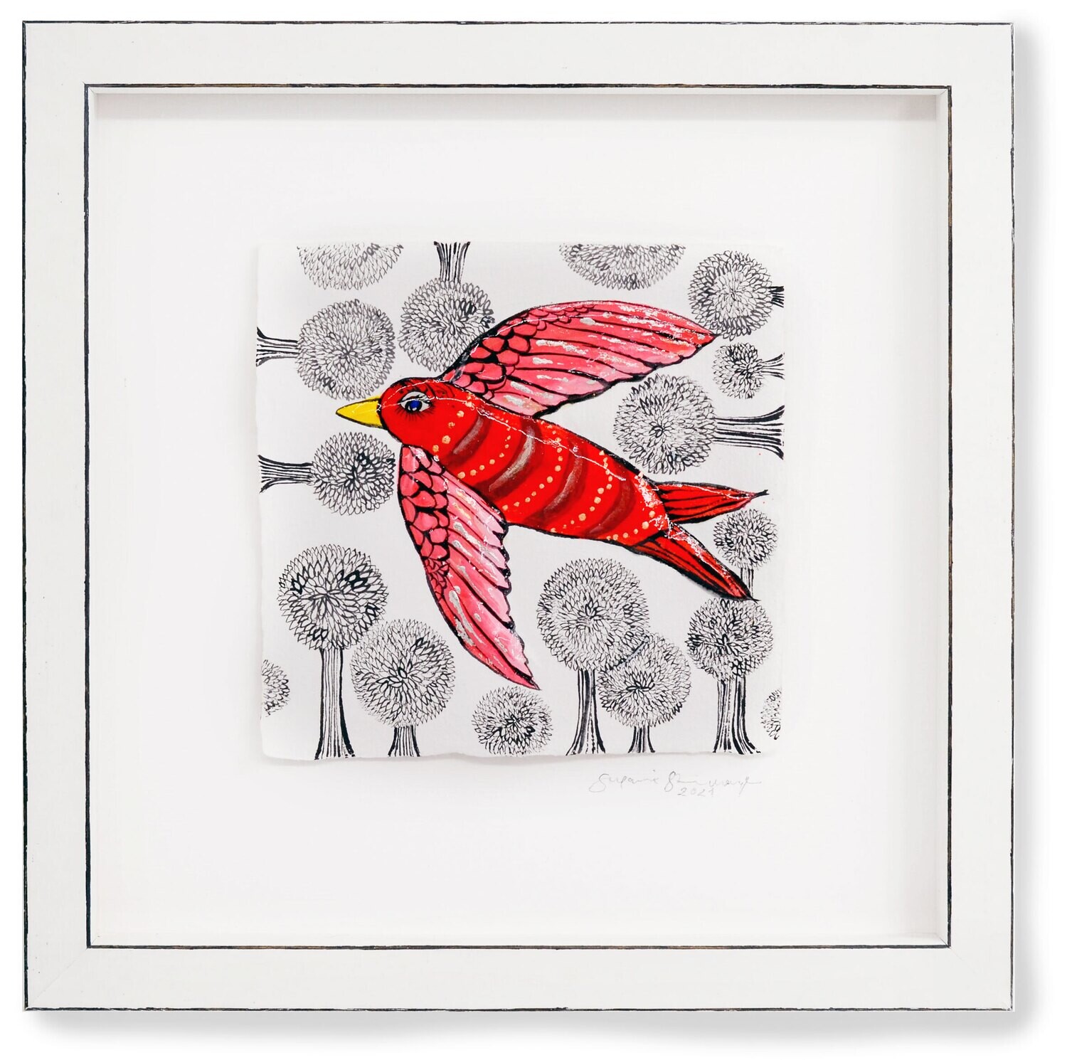 Originalgrafik &quot;Vogel, rot&quot;