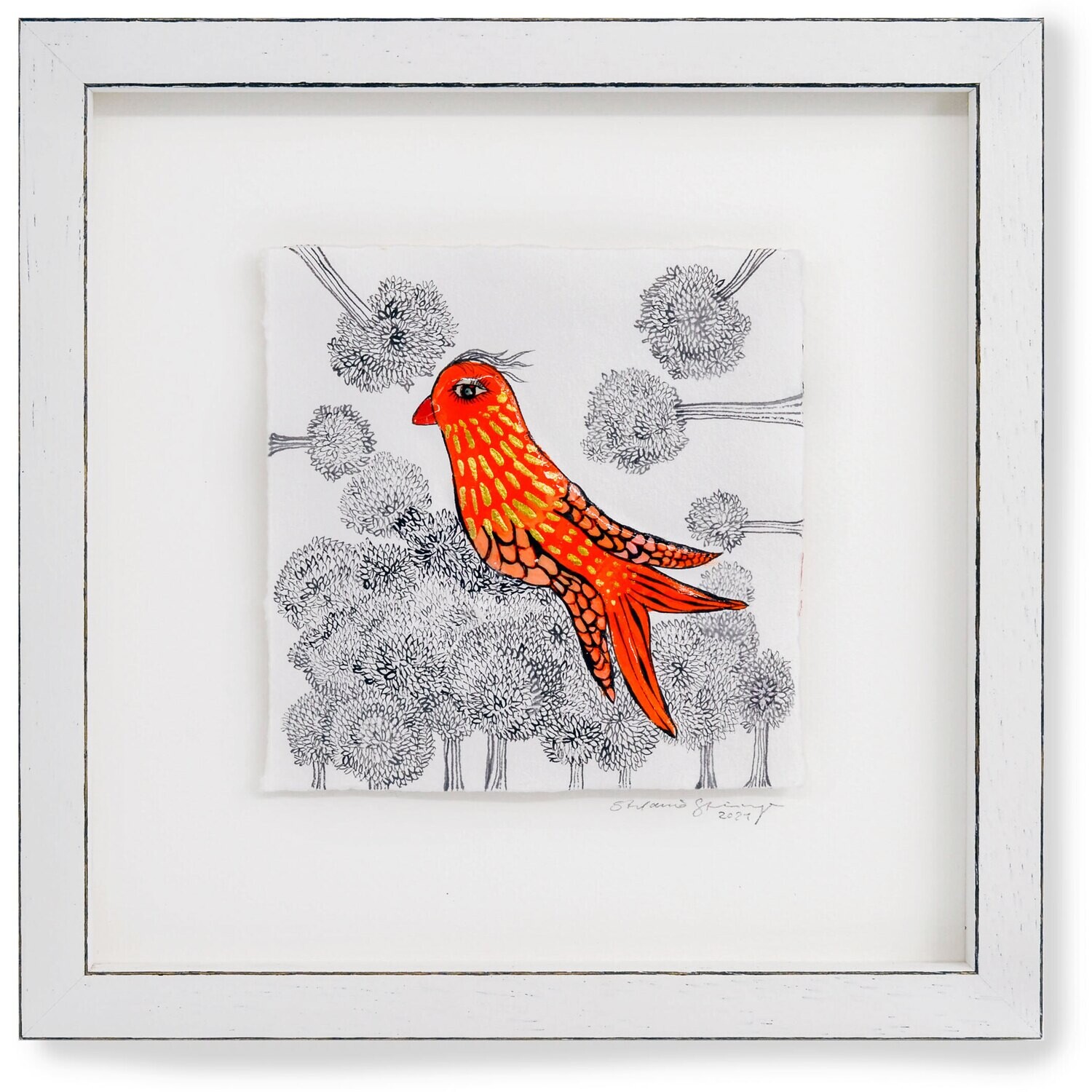 Originalgrafik &quot;Vogel, orange&quot;