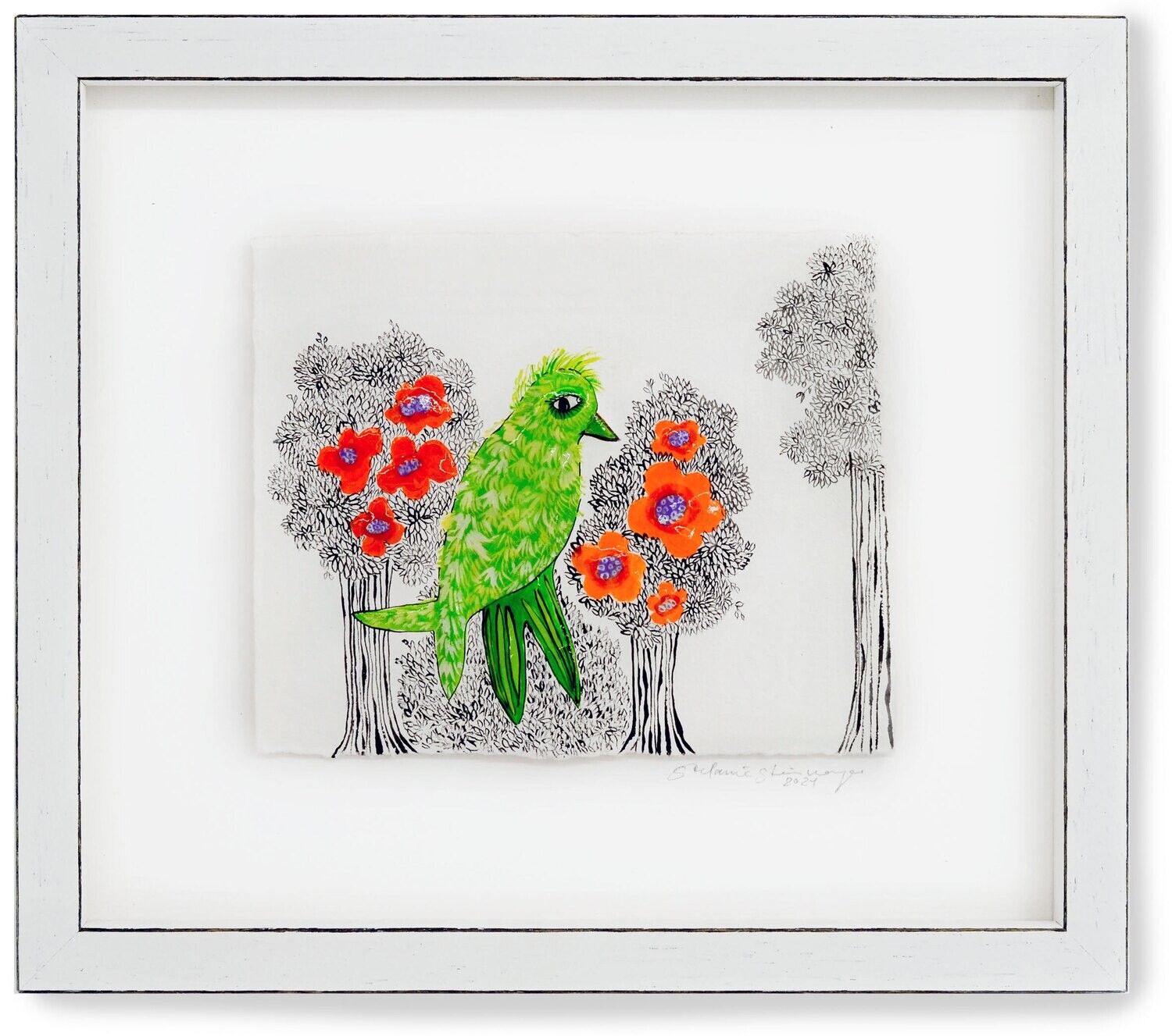 Originalgrafik &quot;Vogel, grün&quot;