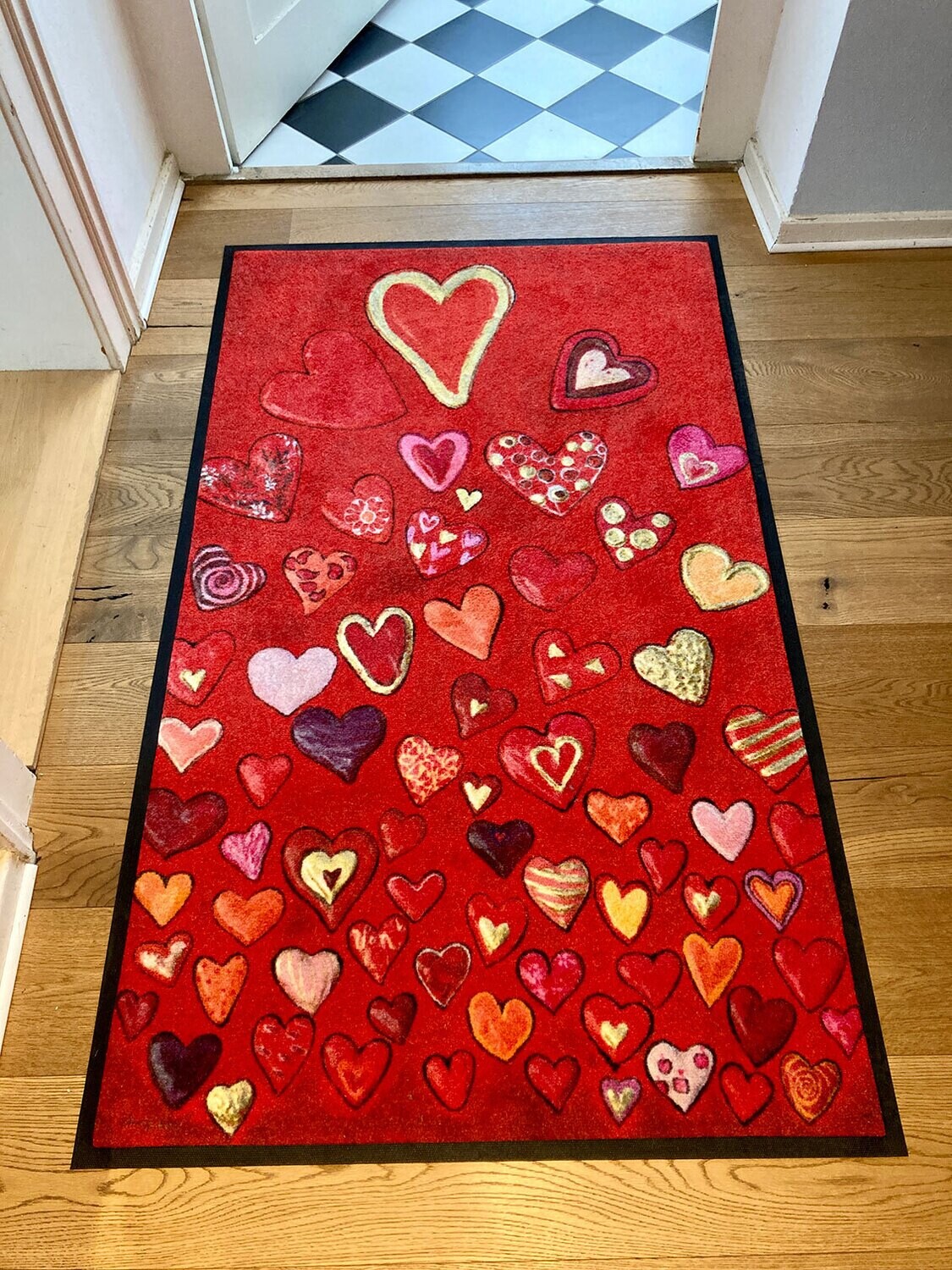 Schmutzmatte XL „Viele Herzen, rot“ 90 x 150 cm