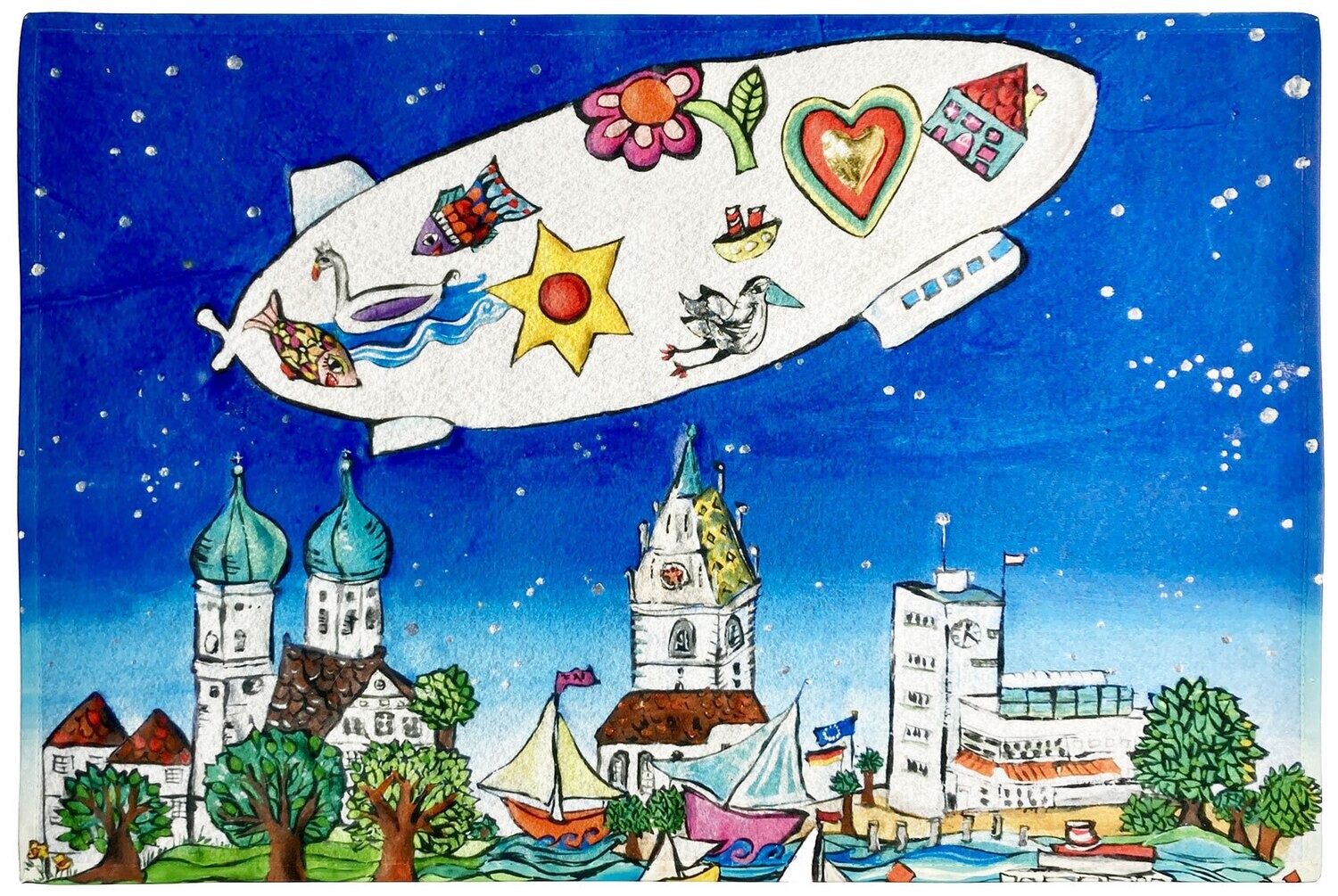 Fussmatte „Der Zeppelin über Friedrichshafen bei Nacht“