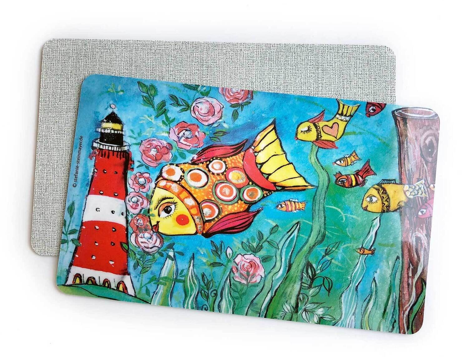 Brettchen &quot;Leuchtturm mit Rosenfisch&quot;