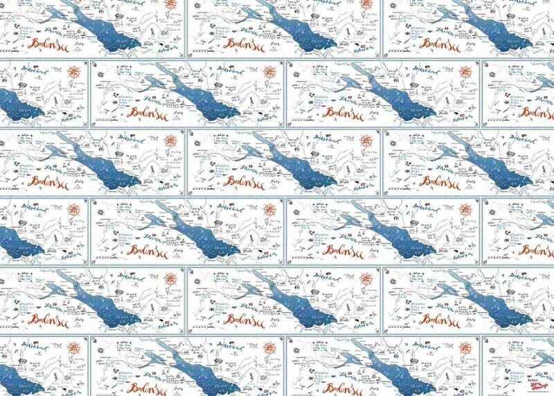 Geschenkpapier &quot;Bodenseekarte&quot;, 4 Bogen-Set