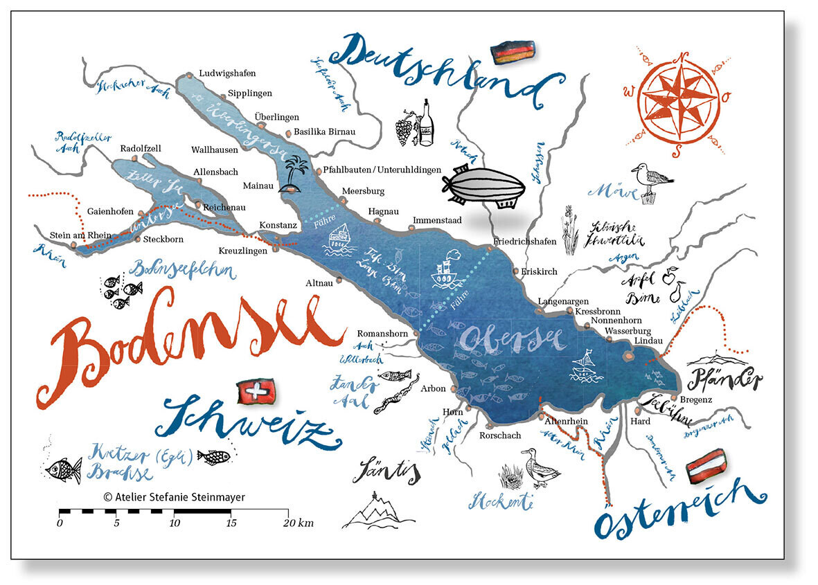 Postkarte „Bodenseekarte“