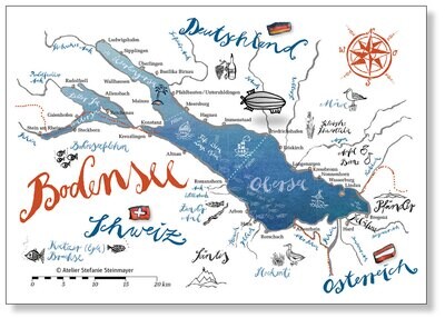 Postkarte „Bodenseekarte“