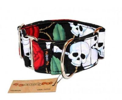 MARTINGALE collar SKULL AND ROSES