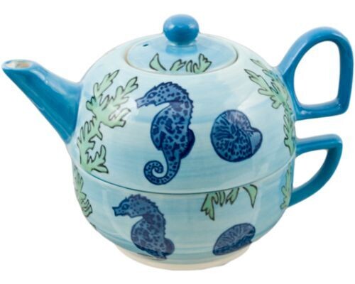 Blue Sea Horse- Porcelain Tea For One