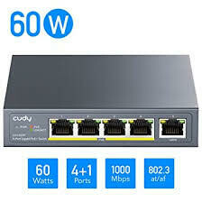 GS1005P 5 Port Gigabit Ethernet Unmanaged PoE+ Switch, with 4 x PoE+ @ 60W, Desktop/Wall, Sturdy Metal Fanless Housing, 802.3af, 802.3at, Shielded Ports, Traffic Optimization, Plug and Play
