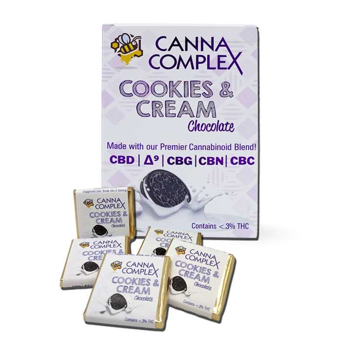 CannaComplex Cookies and Cream Chocolate Bar – 62.5mg Cannabinoids Each