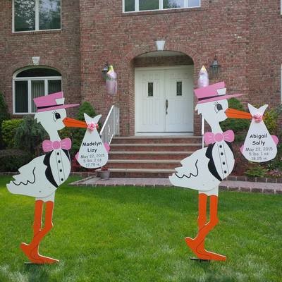 Twin Stork Birth Lawn Announcement Signs
