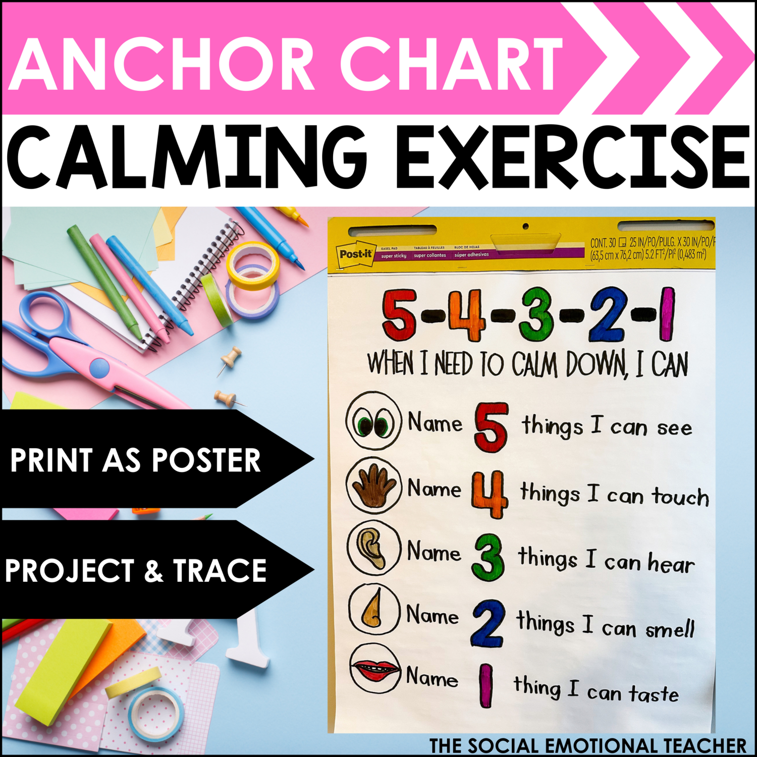 Grounding Strategy 5-4-3-2-1 Traceable Anchor Chart Poster