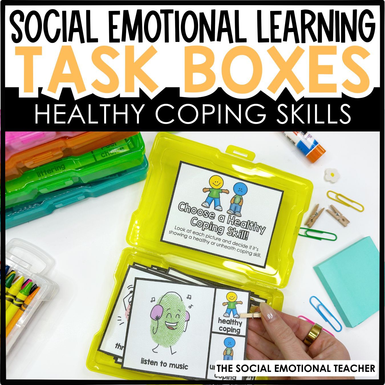 Coping Skills Task Card Box for SEL