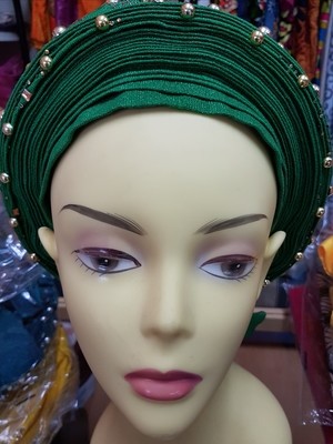 Autogele (Aso oke) head wrap green with silver studs