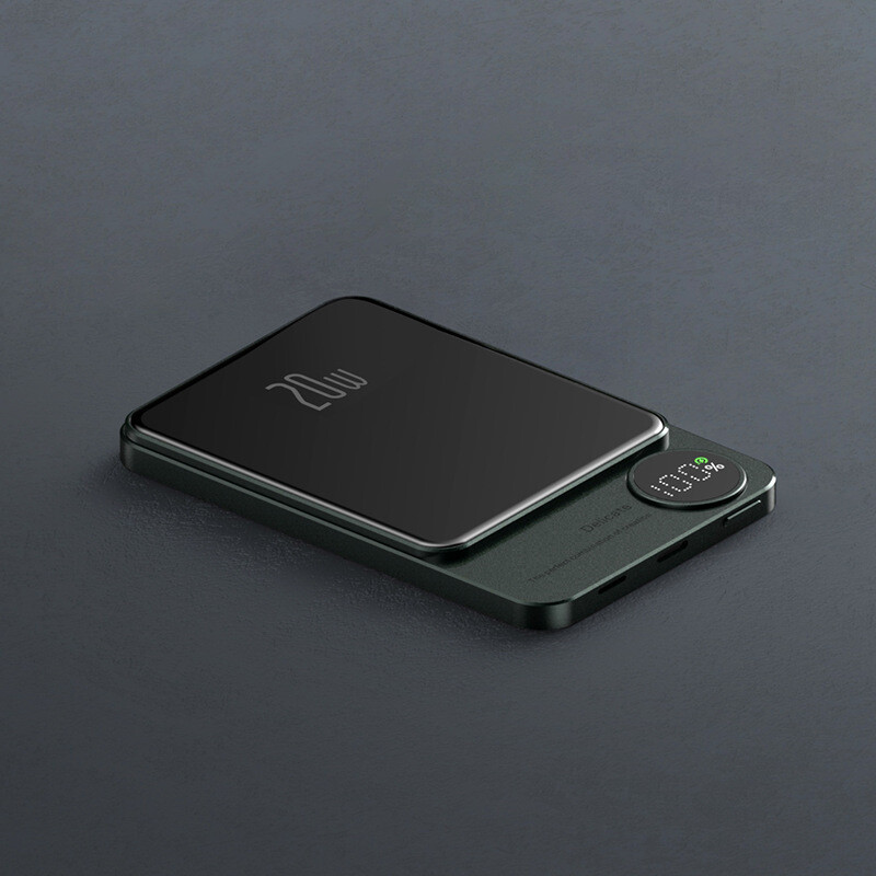 Q9 Wireless Magsafe Magnetic Suction Charging Treasure Wholesale Back Clip Metal Mobile Power Supply 10000 MAh Compact And Portable, Color: Cangling green, Power Capacity: Sufficient 5000mah [pd fast charge can be plugged in]
