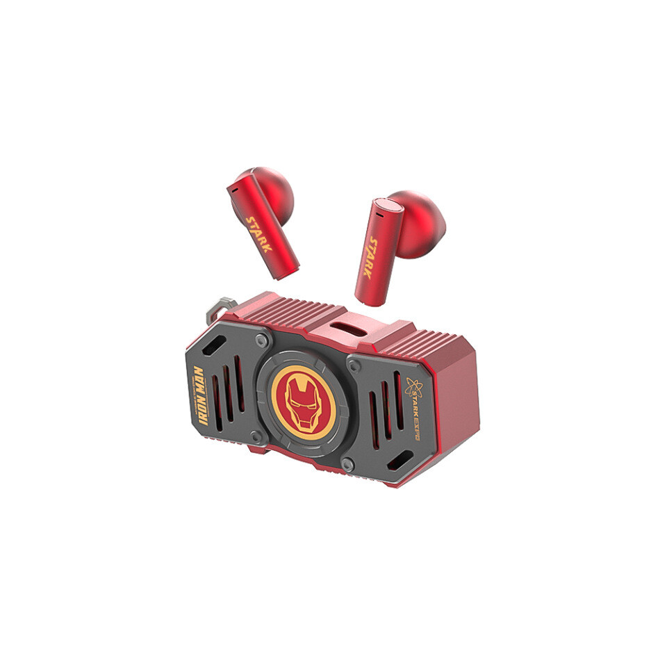 New Marvel Genuine Metal Bluetooth Headset Fingertip Gyro Wireless In-Ear Ultra-Long Battery Life Sound Quality Noise Canceling Sports, Color: Red iron man