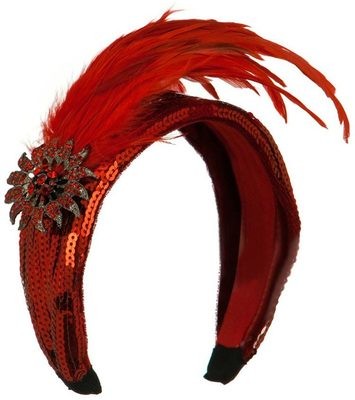 HEADBAND WITH LONG FEATHER AND BROOCH