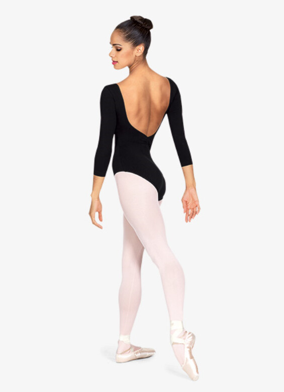 3/4 SLEEVE V FRONT BLACK LEOTARD Store Bandmans