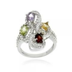 Sterling Silver Multi Gemstone Diamond Accent Cocktail Ring