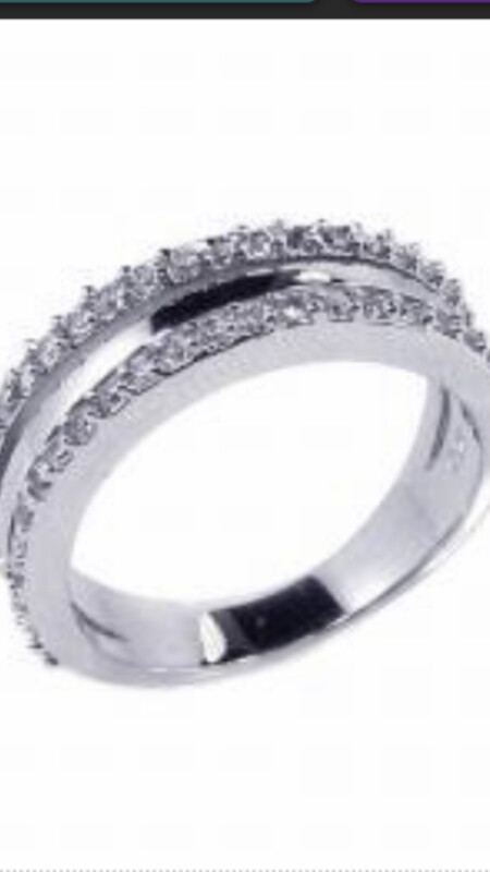 Sterling Silver  925 Rhodium Plated Half Clear CZ Ring