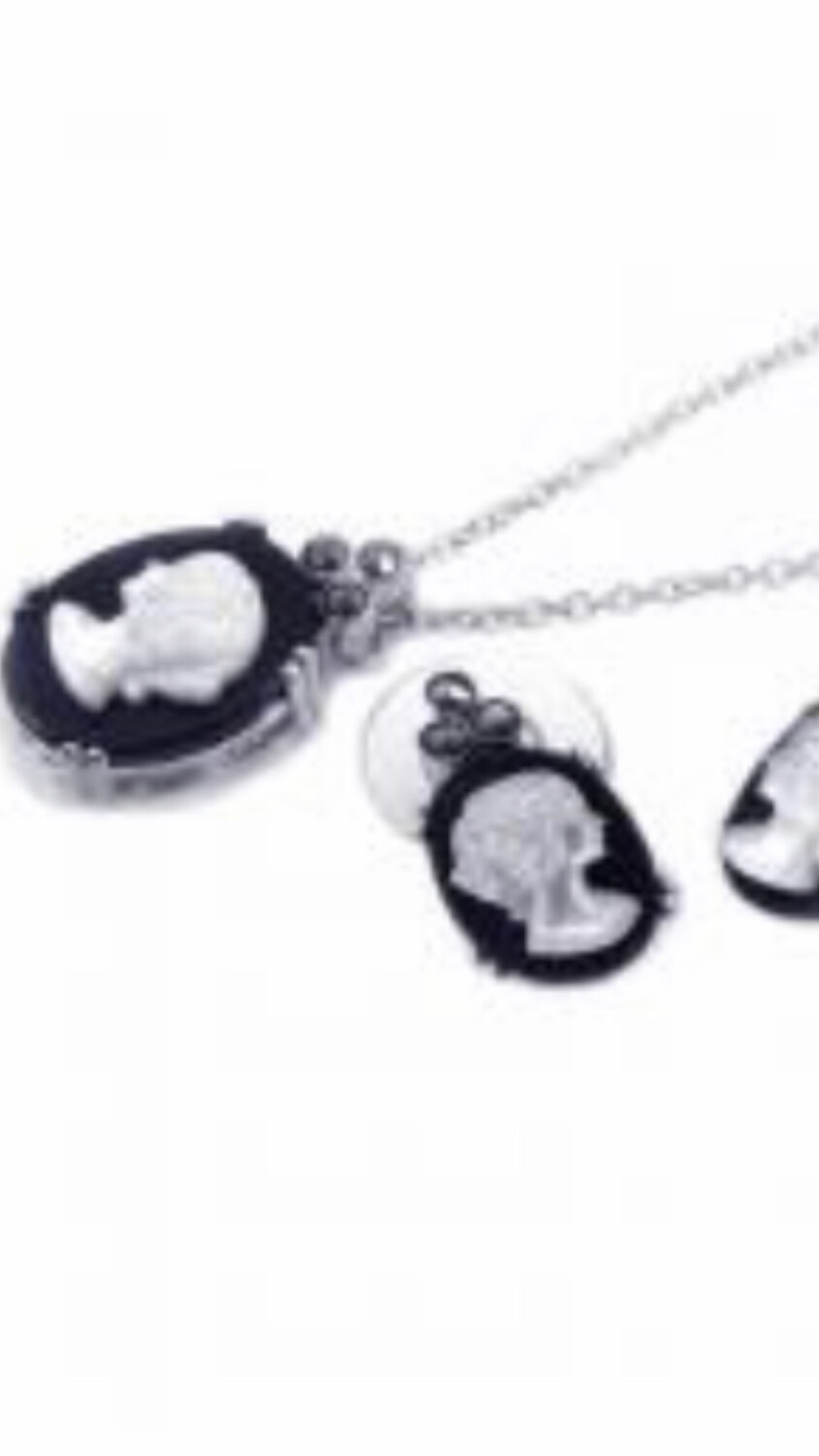 Pearl Black Onyx Cubic Zirconia CZ  .925  Sterling Silver Necklace Pendant Earring Jewelry Set